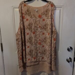 Cato Floral Sleeveless Blouse - Peach and Orange